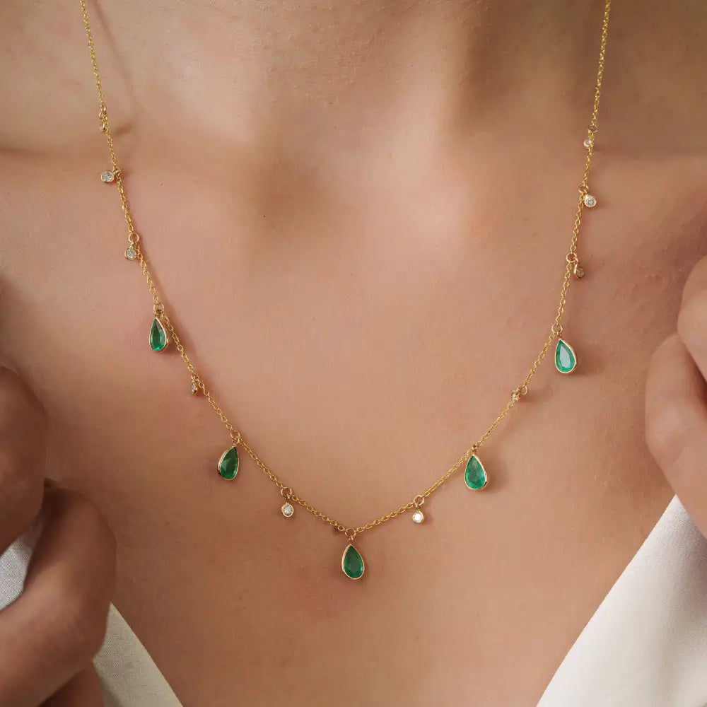 Explore May Birthstone Emerald & Diamond K14 Original Yellow Gold Charm Chain Necklace