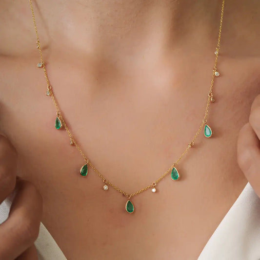 Explore May Birthstone Emerald & Diamond K14 Original Yellow Gold Charm Chain Necklace