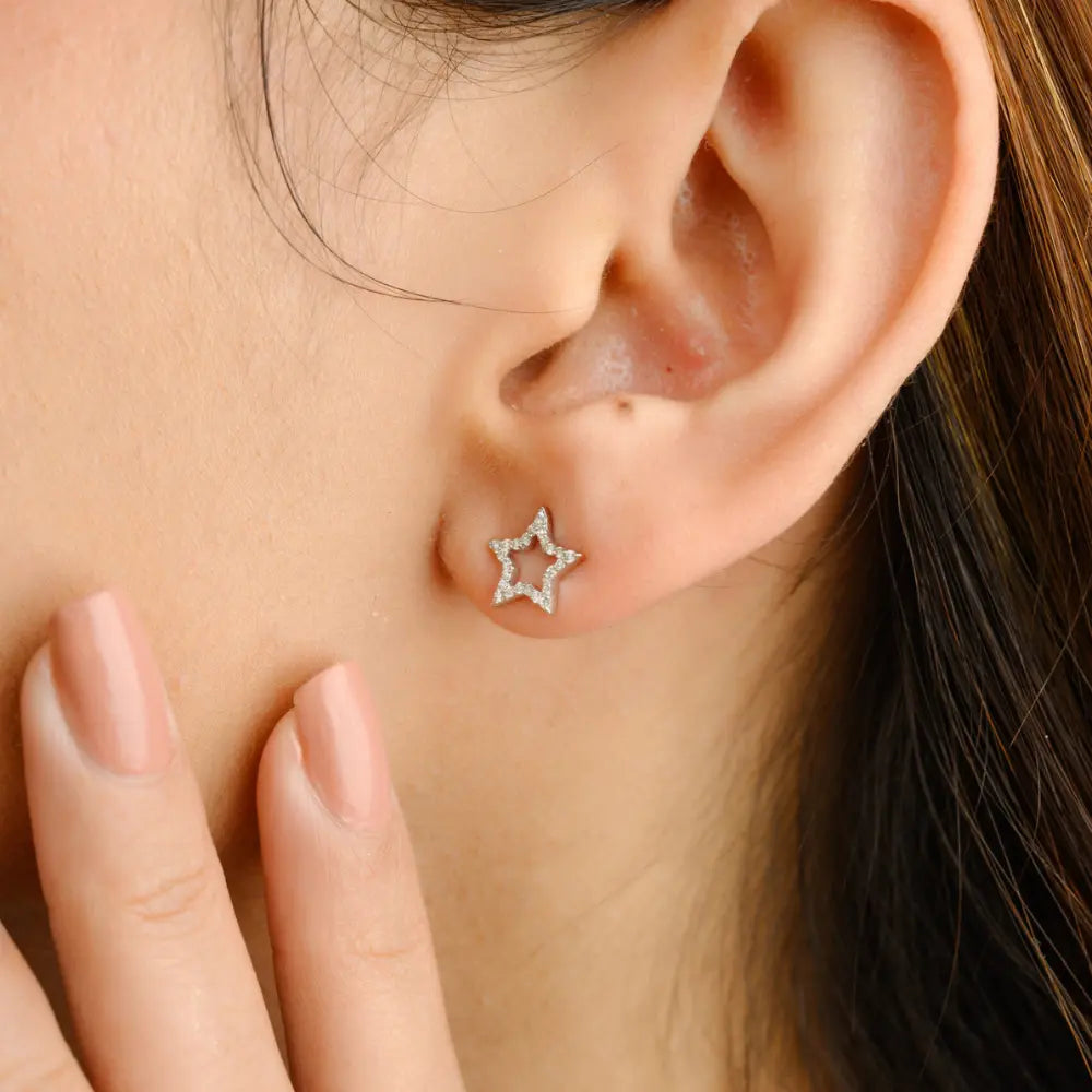 18K White Gold Natural Diamond Star Shape Earring Fine Jewelry