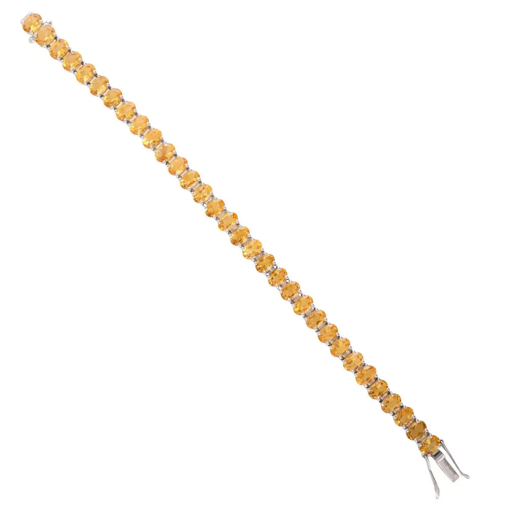 Factory Directly Sale Natural Oval Cut Citrine 925 Solid Silver Tennis Bracelet Set In Prong Setting Handmade Jewelry