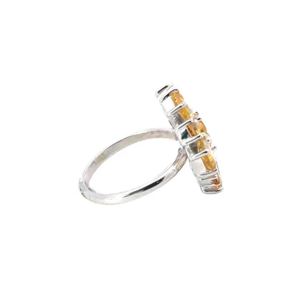 Semi Precious Gemstone Jewelry 925 Sterling Silver Citrine Flower Cocktail Ring For Women's