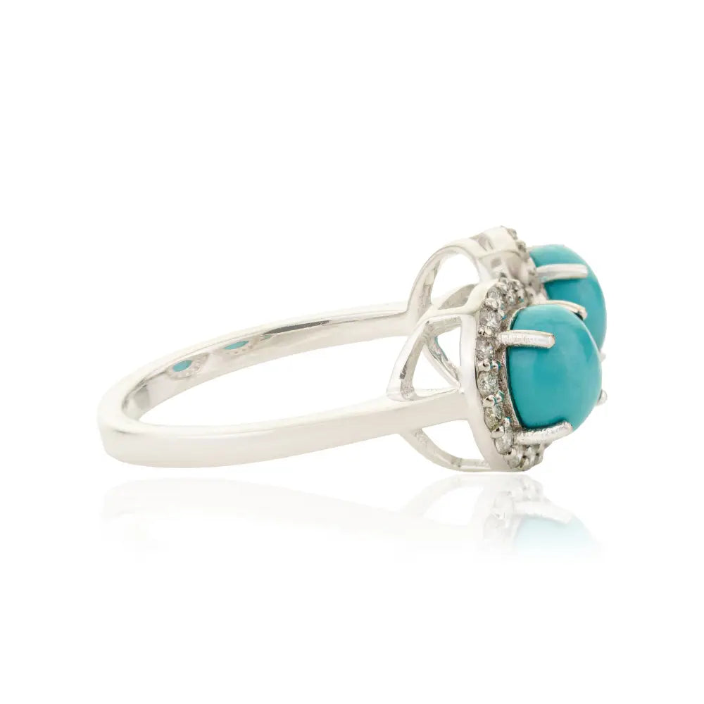 New Trendy Turquoise & Diamond Statement Open Halo Ring 14K White Gold Gemstone Jewelry