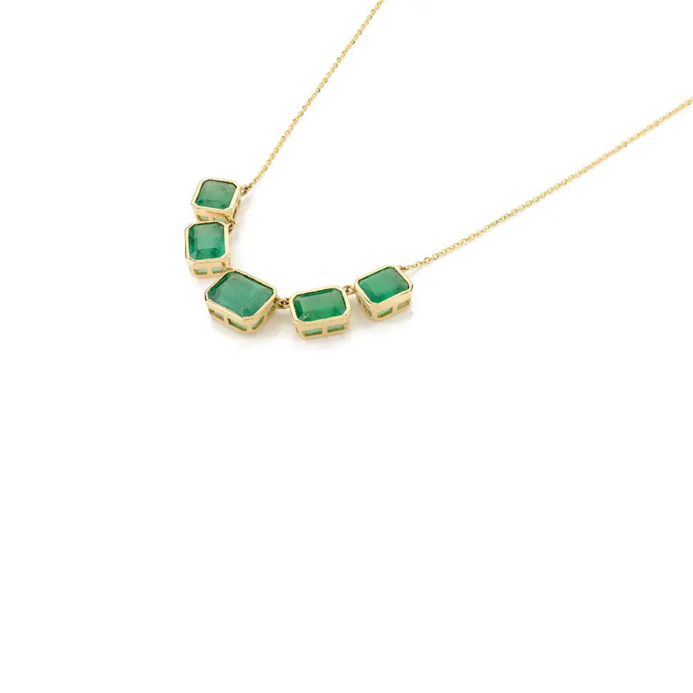 May Birthstone Natural Emerald Bezel Setting Solid 18K Yellow Gold Chain Necklace