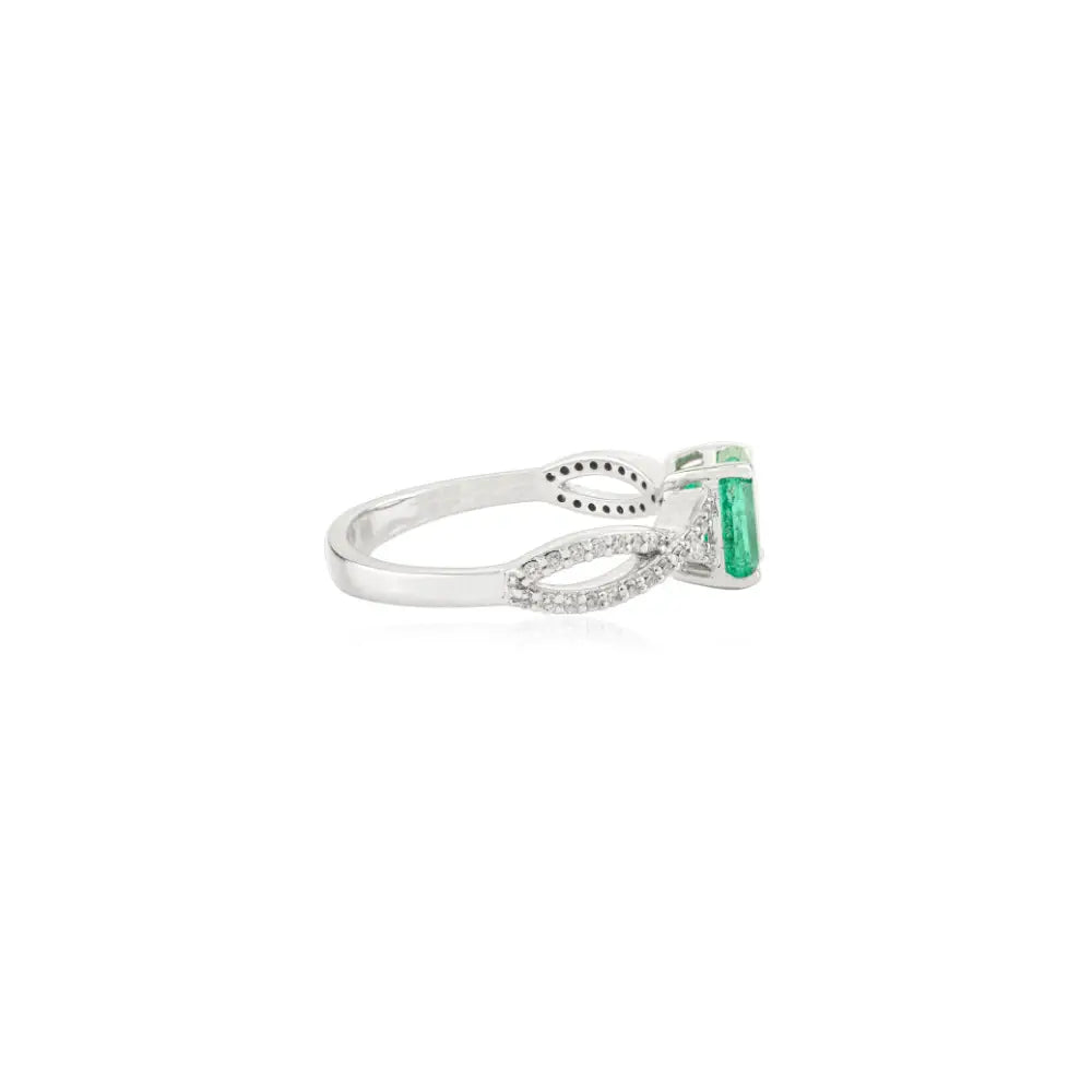 New Design Solid 14K White Gold Emerald & Diamond Wedding Ring Unisex Wholesale Jewelry