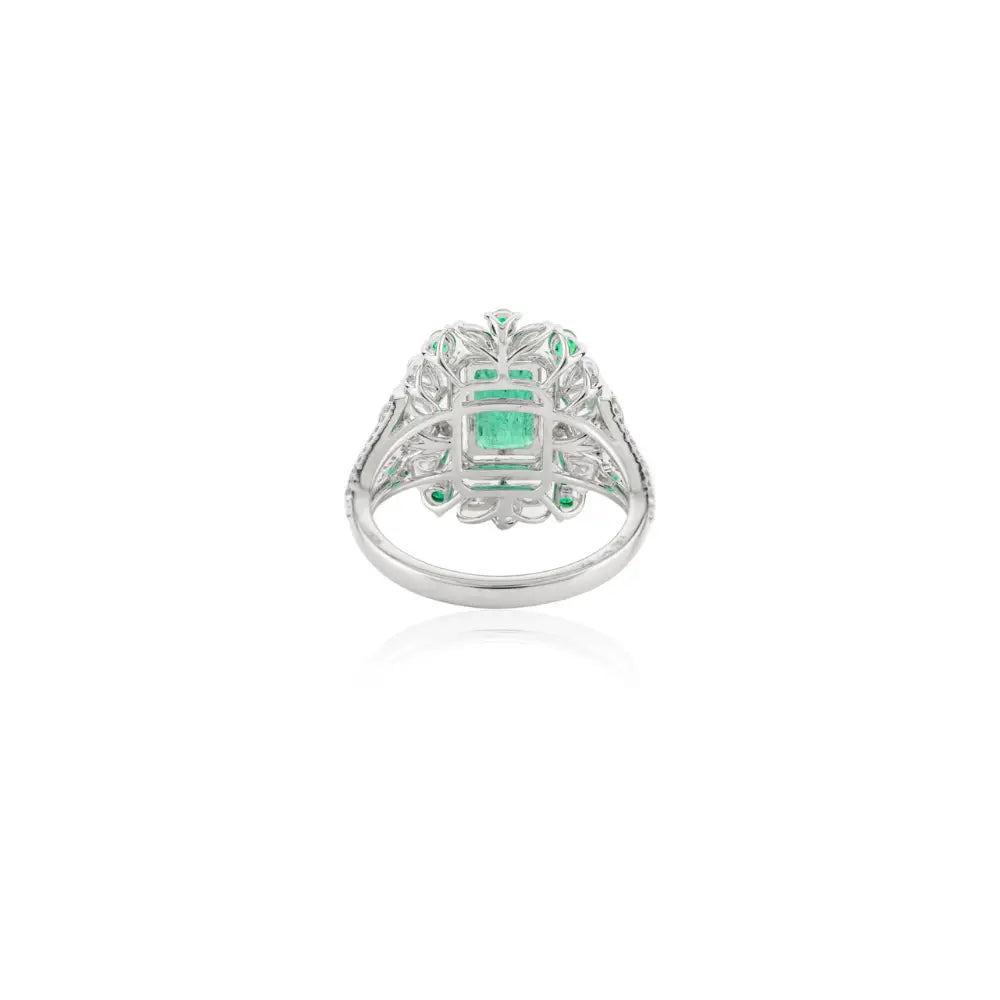 Bulk Jewelry 18K Solid White Gold Real Emerald & Diamond Unique Ring