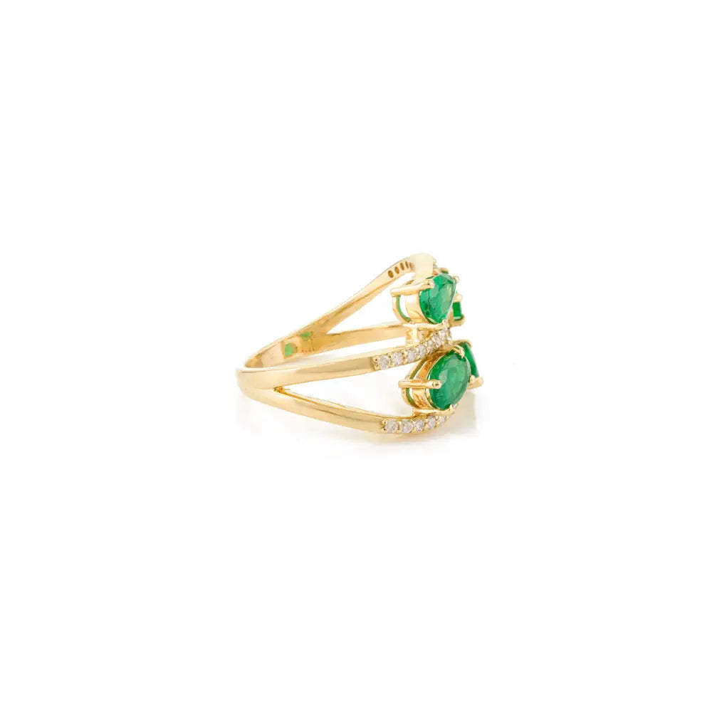 Designer Jewelry Natural Emerald & Diamond Solid Yellow Gold Statement Ring