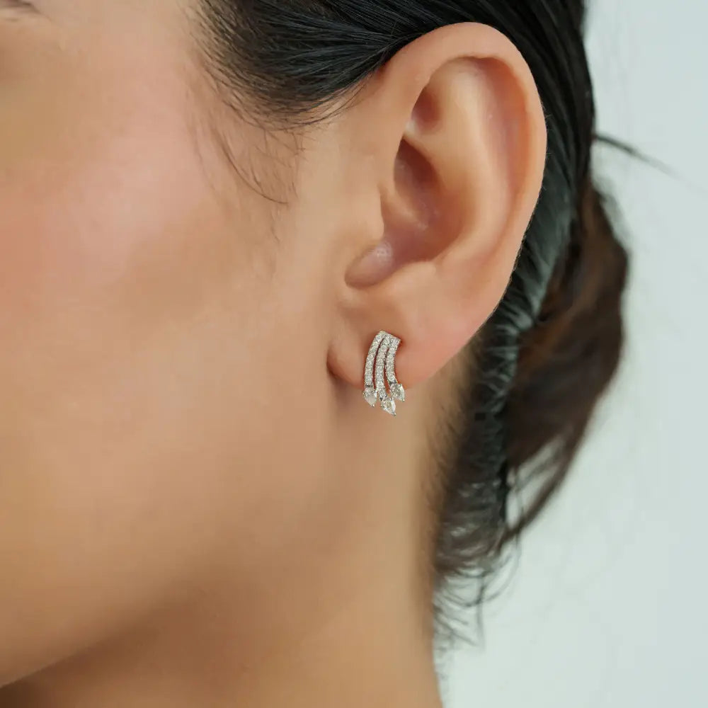 Unique Design Natural Diamond Wings Shape Stud Earrings 14K Real Yellow Gold Fine Jewelry