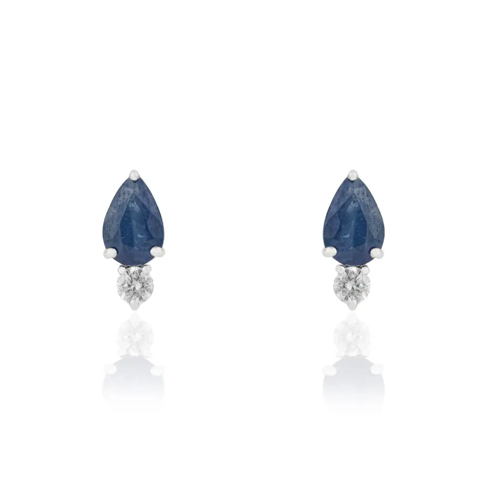 6x4mm Pear Cut Blue Sapphire & Diamond Small Dainty Stud Earrings 14K White Gold Jewelry