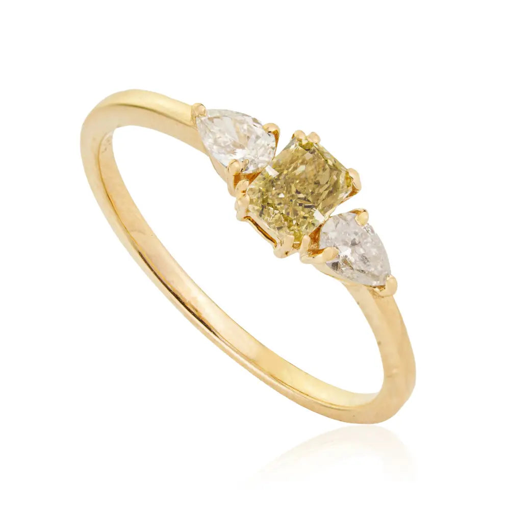 100% Natural Diamond Minimal Engagement Ring Pure K14 Yellow Gold Proposal Jewelry