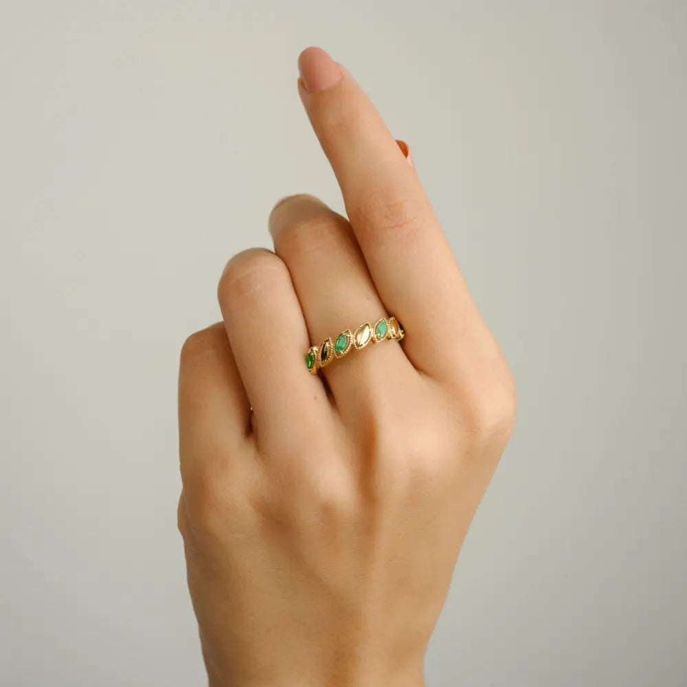 Wholesale Jewelry 14K Yellow Gold Emerald Marquise Shape Gemstone Ring