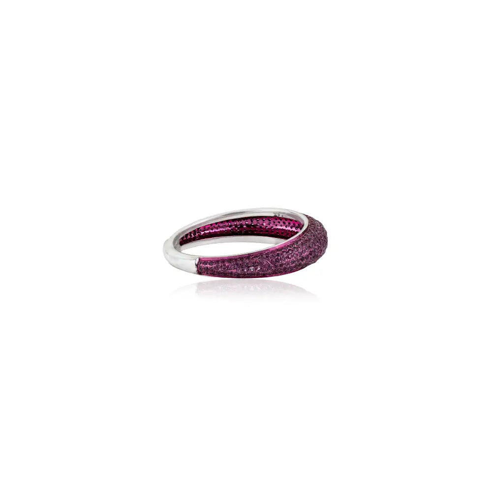 Full Pave Set Pink Sapphire Chunky Dome Ring For Women Wedding Jewelry 14K white Gold