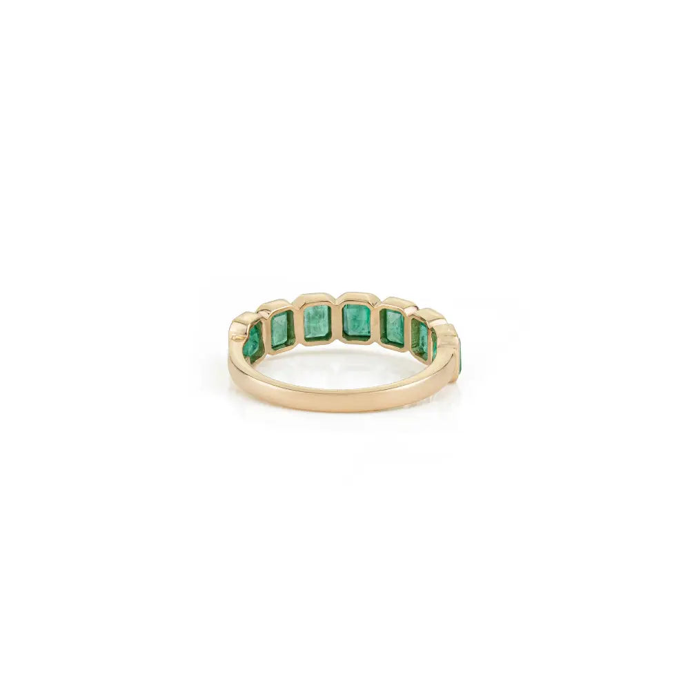 Simple Elegant Design Emerald Gemstone Half Eternity Band Ring K14 Yellow Gold Fine Jewelry