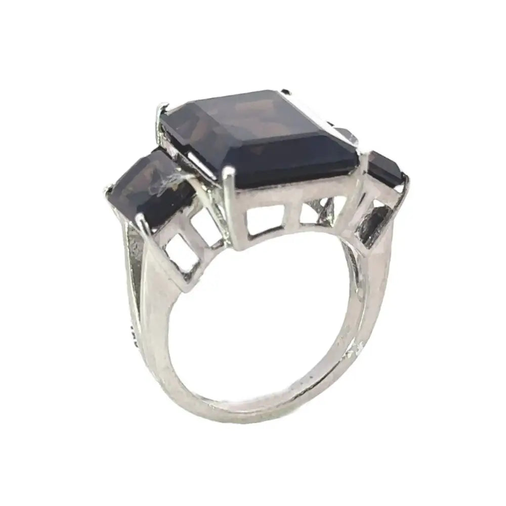 Customized Gemstone Jewelry 925 Sterling Silver Smoky Quartz Three Stone Ring Prong Setting