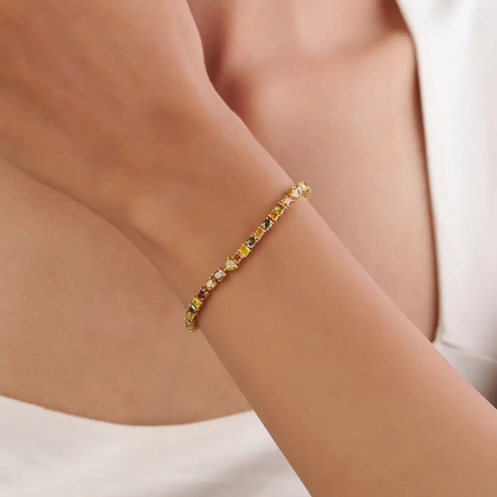 Mixed Cut Multi Colored Natural Diamond Tennis Bracelet K18 Yellow Gold Fine Wedding Jewelry Manufacturer