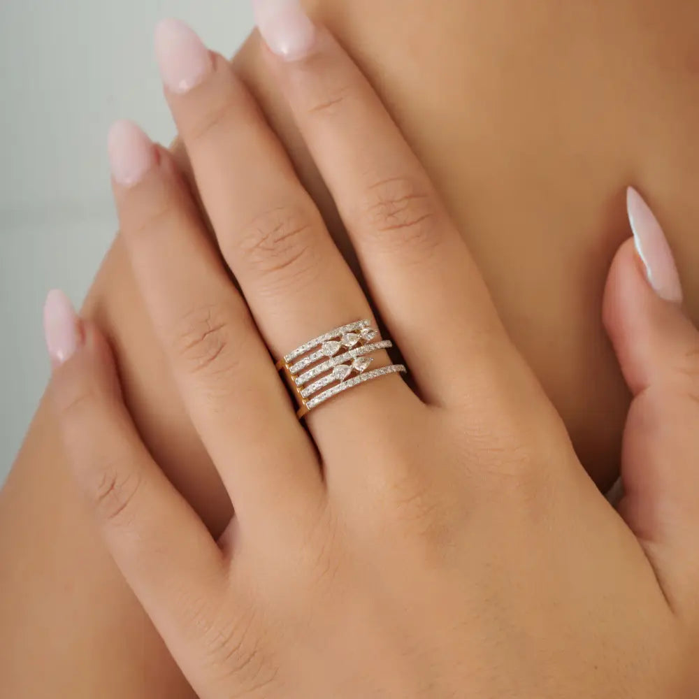 Unique Design K14 Yellow Gold Natural Diamond Statement Ring Engagement Bulk Jewelry