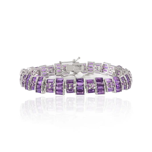 925 Sterling Silver Wholesale Jewelry Natural Amethyst Febuary Birthstone Statement Bracelet