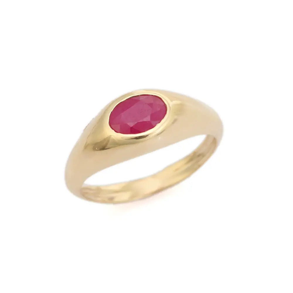 Best Selling Products 14K Real Yellow Gold Ruby Gypsy Set Signet Ring Trending Jewelry