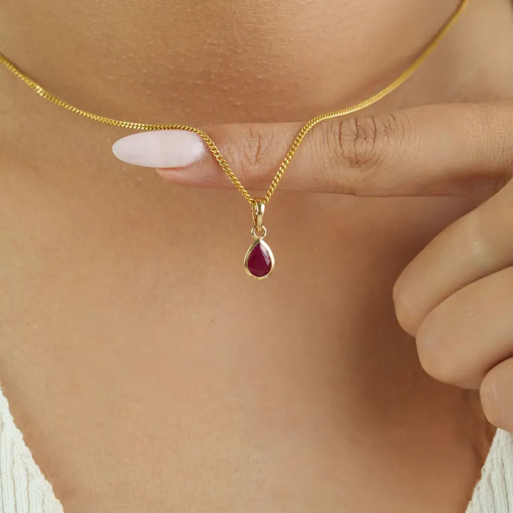 0.7ct. Ruby Gemstone Teardrop Shape Minimalist Dainty Pendant Fine 14K Real Yellow Gold Jewelry