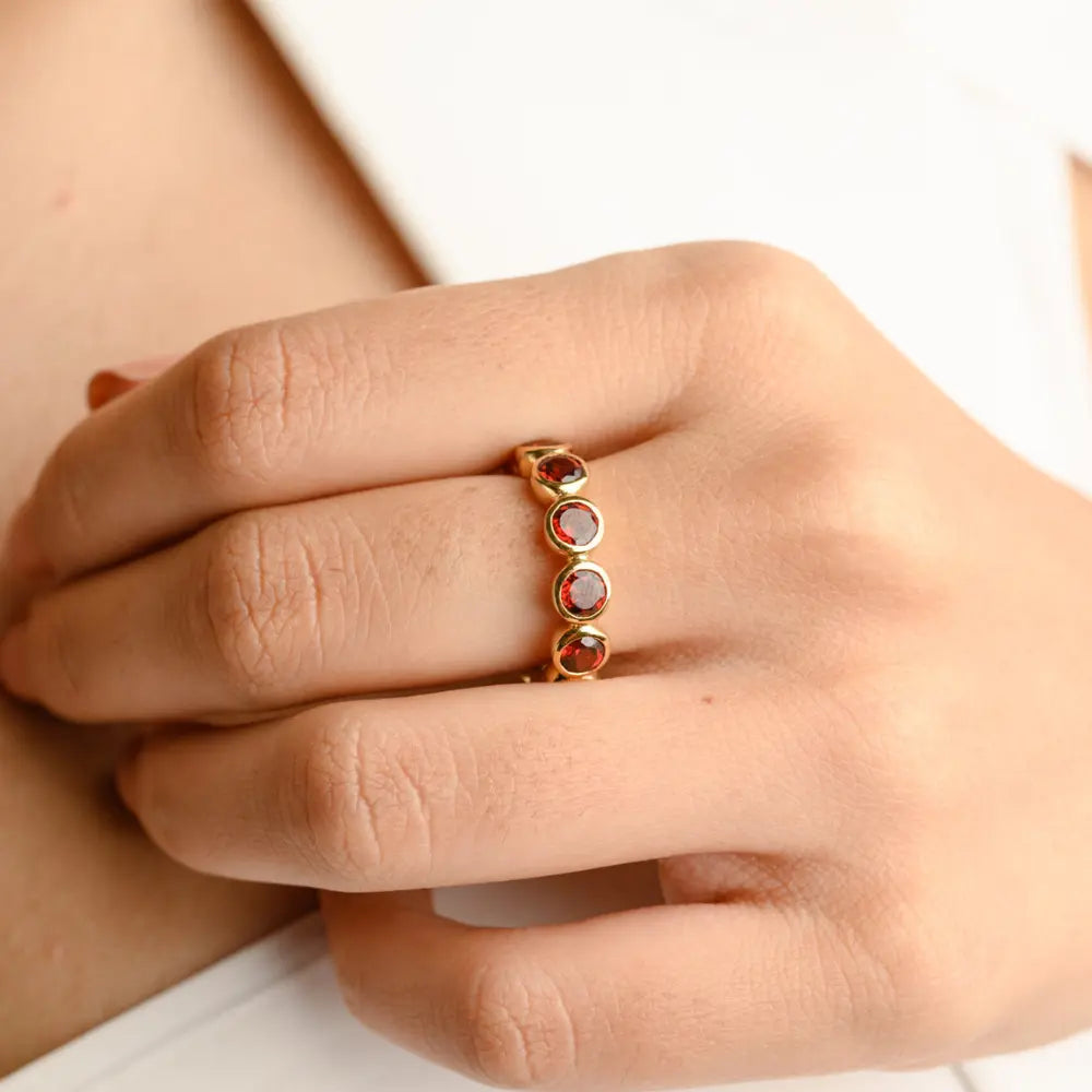 Trending Handmade Jewelry Natural Garnet 18K Solid Yellow Gold Full Eternity Band Ring