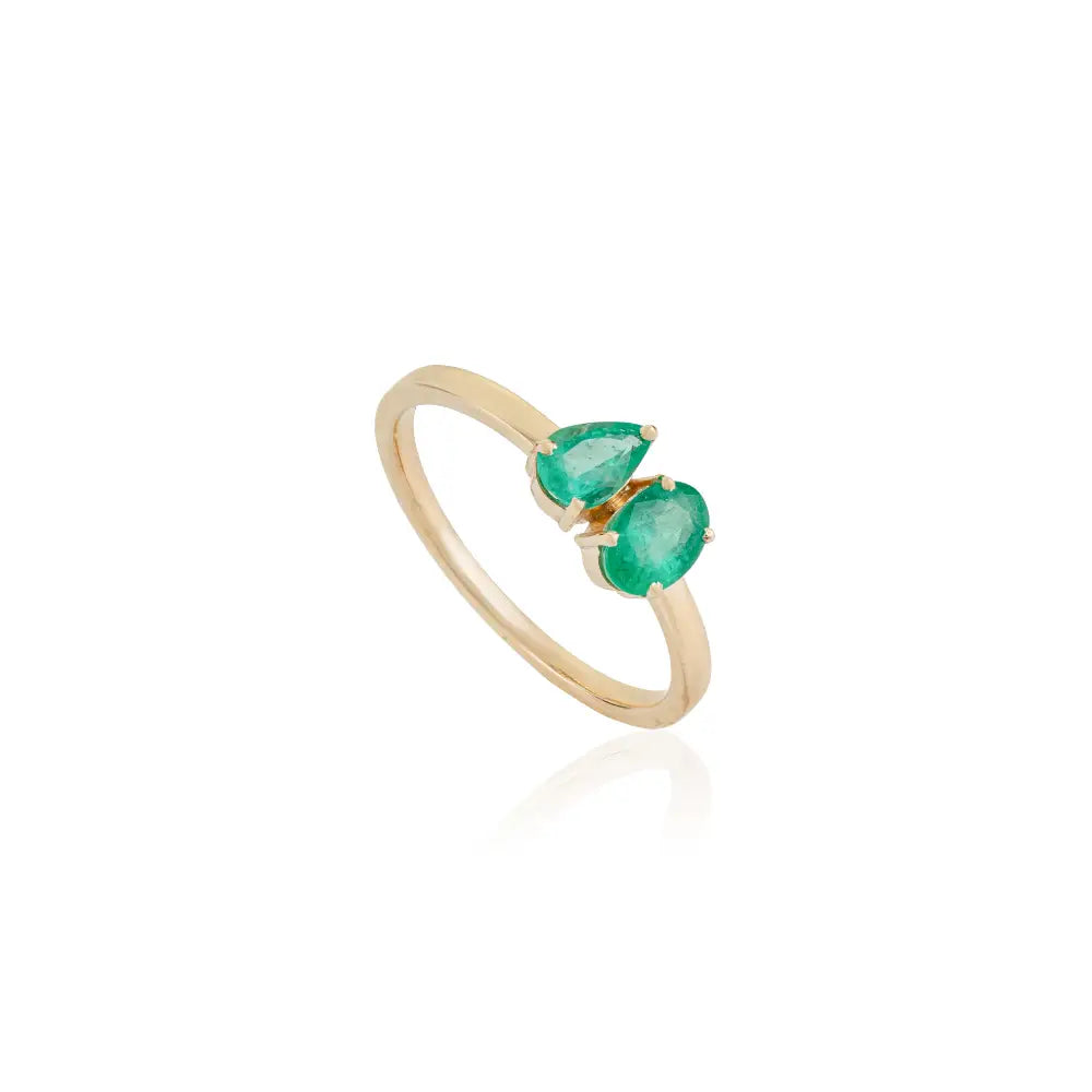 Stunning 14K Yellow Gold Real Emerald Gemstone Toi et Moi Ring Simple Everyday Wear Jewelry