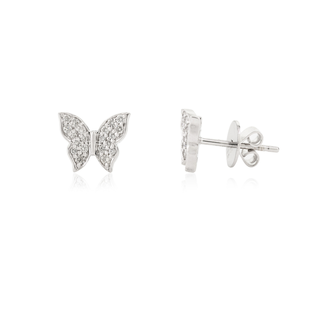 Handmade Jewelry Natural Diamond Solid 18K White Gold Butterfly Stud Earrings