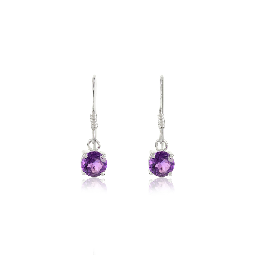100% Authentic Natural Purple Amethyst Drop Earrings Solid 925 Sterling Silver