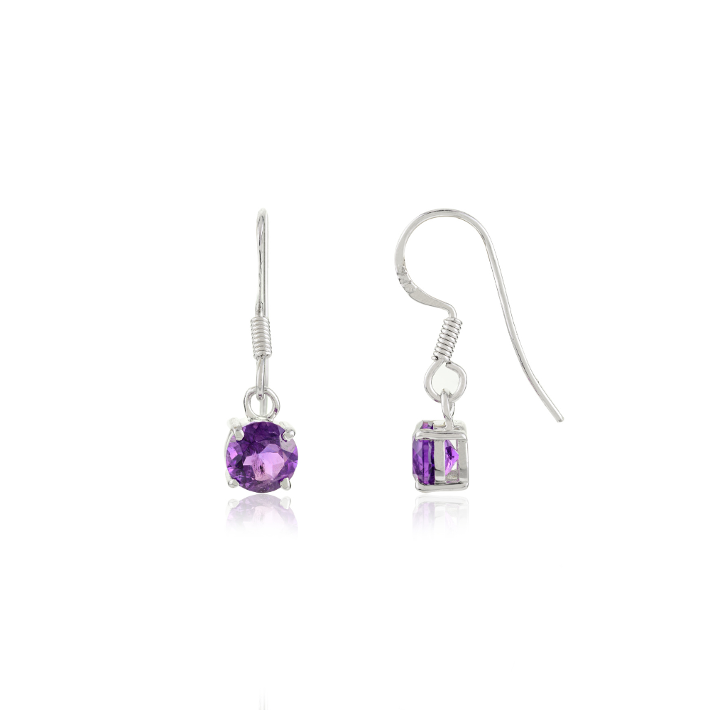 100% Authentic Natural Purple Amethyst Drop Earrings Solid 925 Sterling Silver