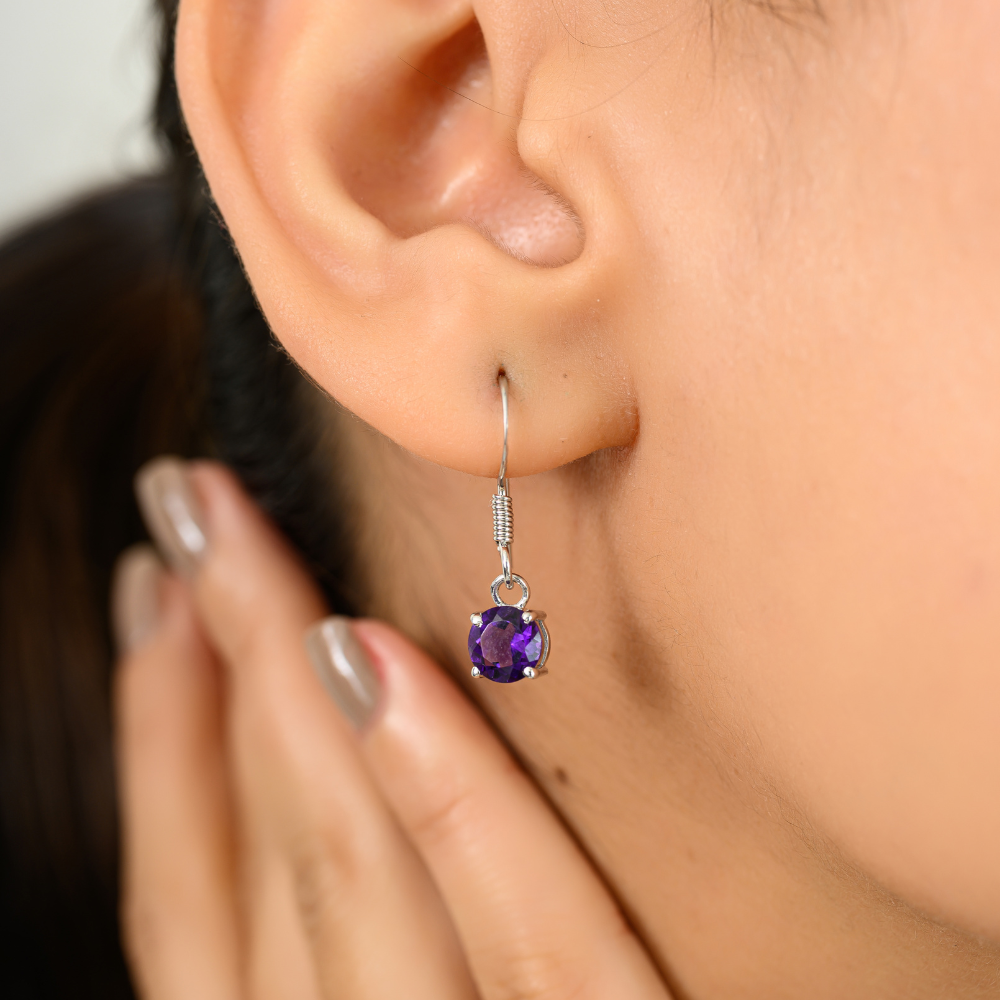 100% Authentic Natural Purple Amethyst Drop Earrings Solid 925 Sterling Silver