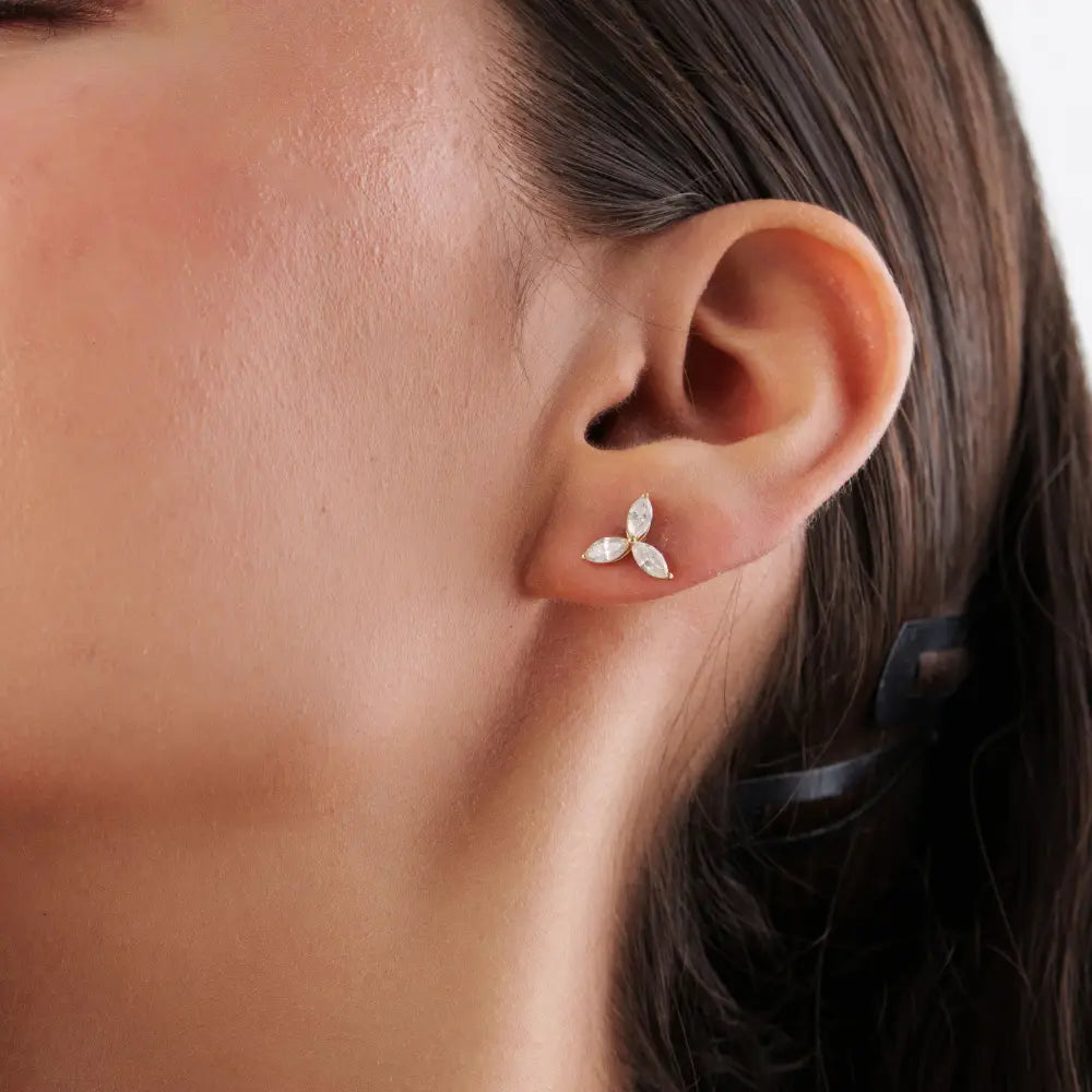 100% Natural Marquise Cut Diamond Trio Stud Earrings For Unisex 14K Yellow Gold Fine Jewelry