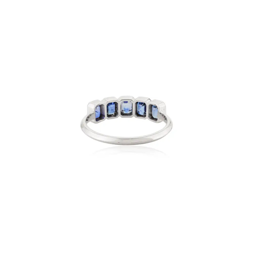 Precious Gemstone Natural Blue Sapphire 18K White Gold Half Eternity Band Ring