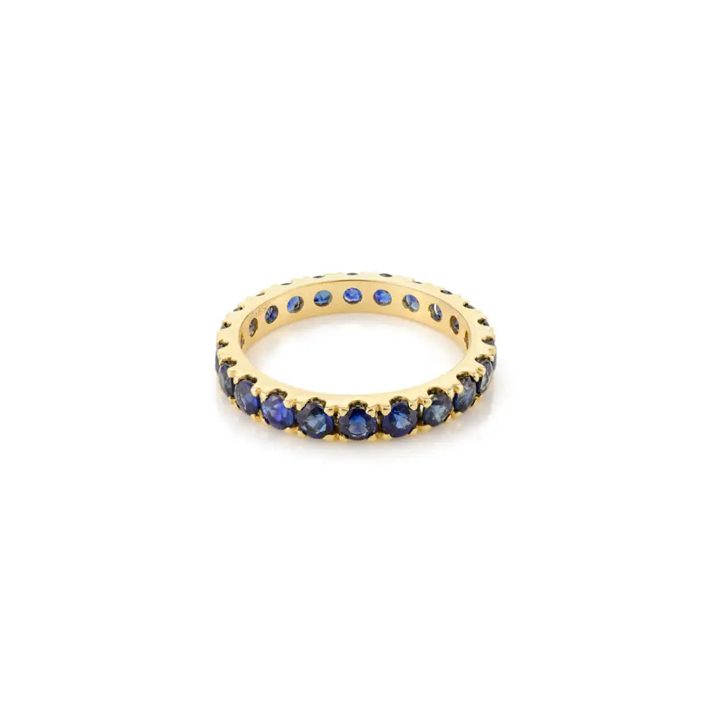 14K Real Gold Natural Round Cut Blue Sapphire Full Eternity Band Ring