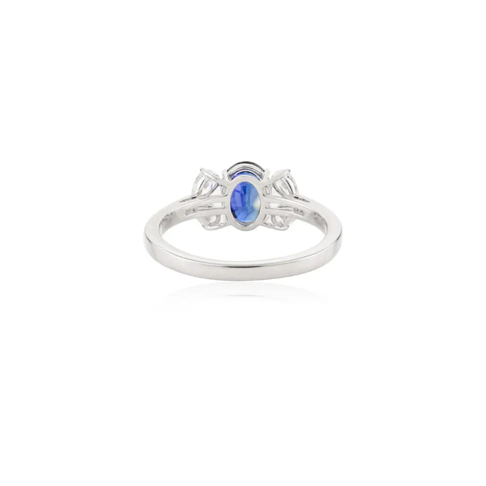 Real Gemstone Jewelry Natural Blue Sapphire & Diamond Solid 18K Gold Ring