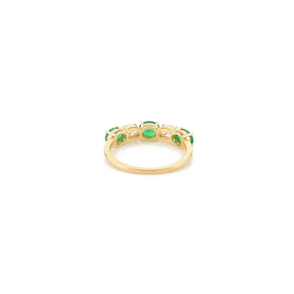 Wholesale Jewelry Natural Emerald & Diamond 18K Gold Half Eternity Band Ring