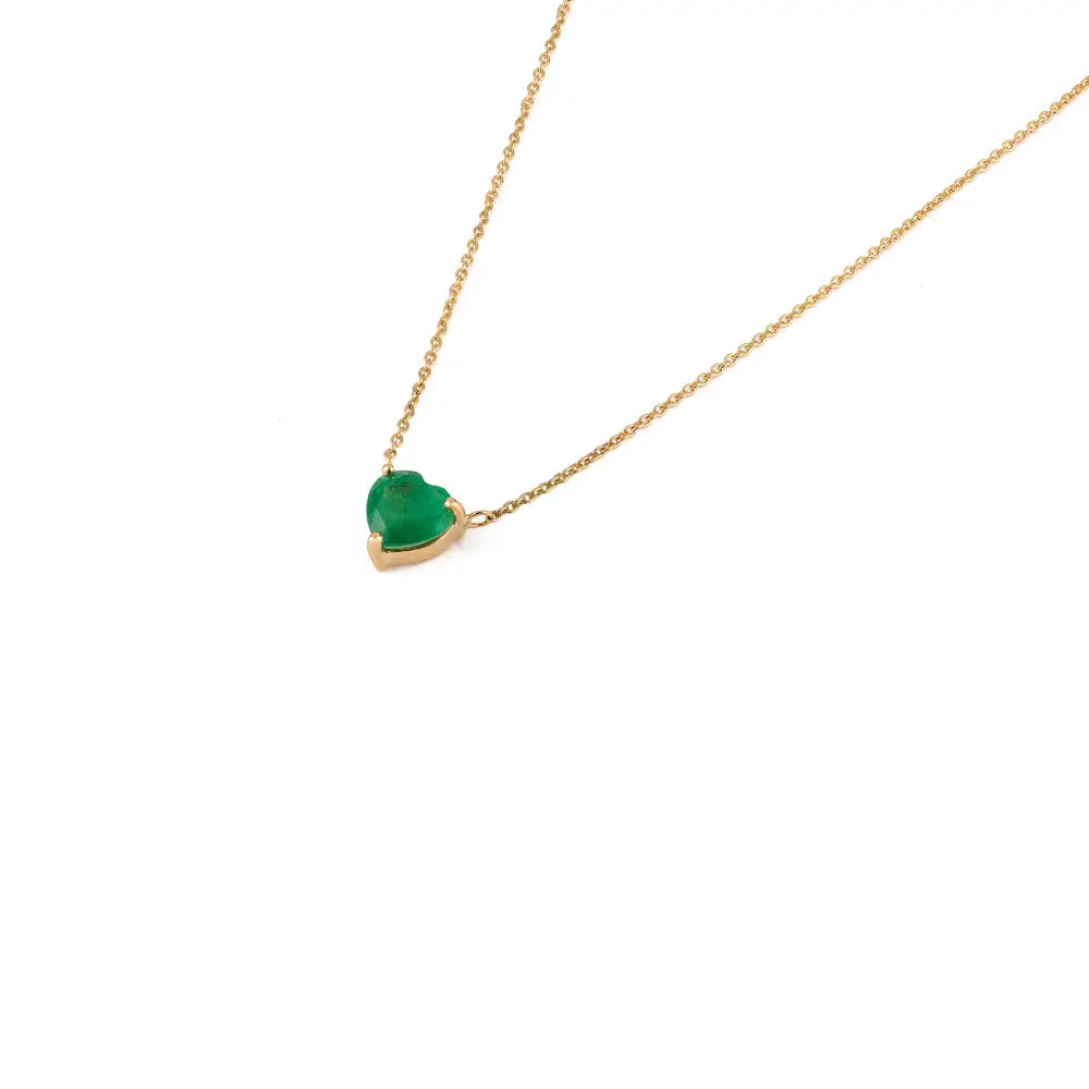 Prong Set Zambian Emerald 14K Gold Women Heart Shape Single Stone Pendant Necklace