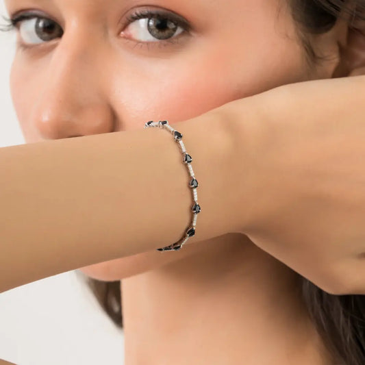 Bulk Jewelry 14K White Gold Blue Sapphire & Diamond Sleek Tennis Bracelet September Birthstone