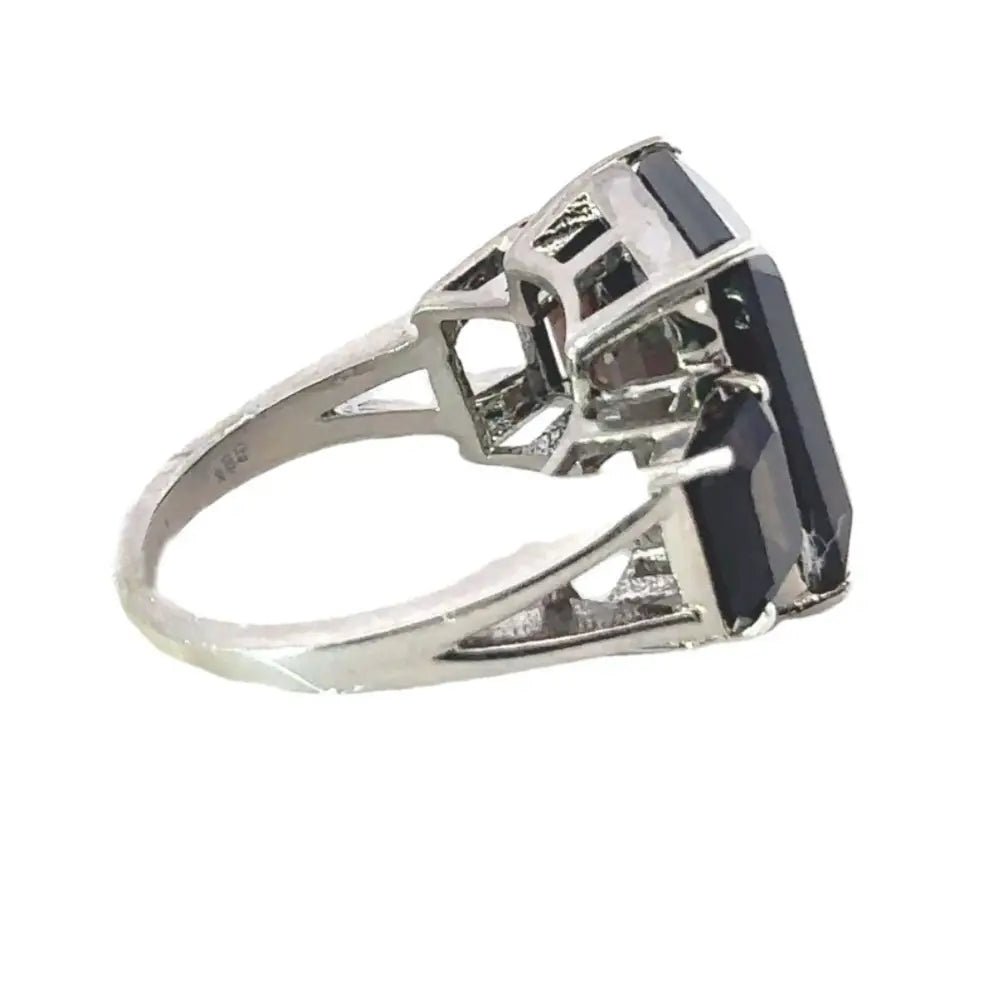 Customized Gemstone Jewelry 925 Sterling Silver Smoky Quartz Three Stone Ring Prong Setting