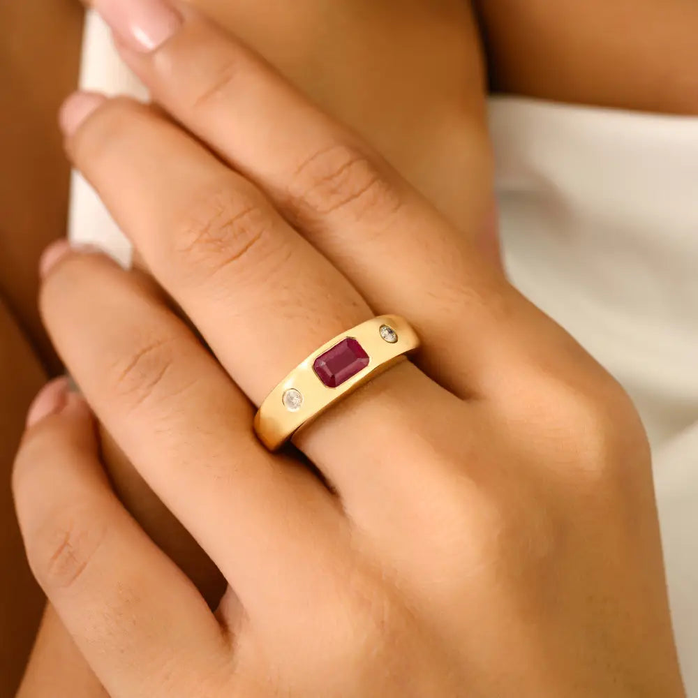 14K Yellow Gold Ruby & Diamond Chunky Gypsy Ring Latest New Design Anniversary Gift
