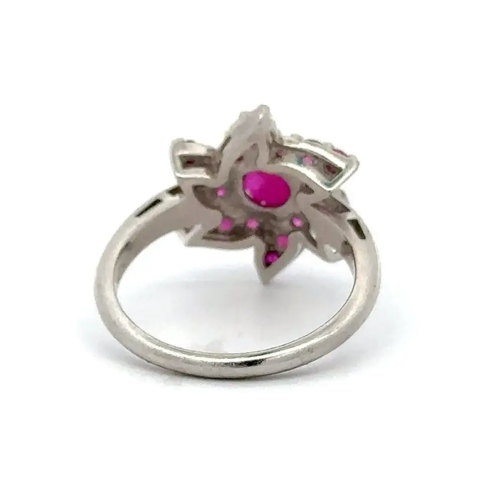 Premium Quality Round Cut Ruby Flower Ring For Valentine's Day Gift Set In Prong Setting 925 Sterling Silver