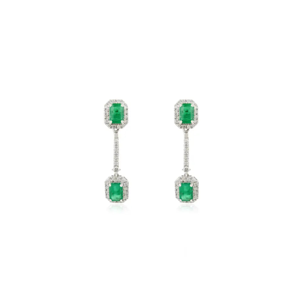 Trending Zambian Emerald & Diamond Dangle Earrings Handmade Jewelry 14K White Gold