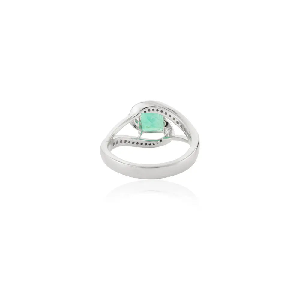 High Quality Products Cushion Emerald & Round Diamond Solid Gold Fine Ring