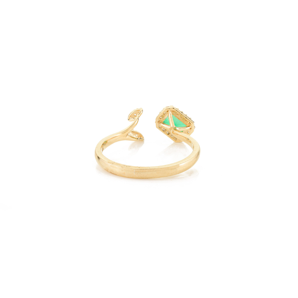 Real Emerald & Diamond Solid 18K Yellow Gold Open Ring Bulk Jewelry