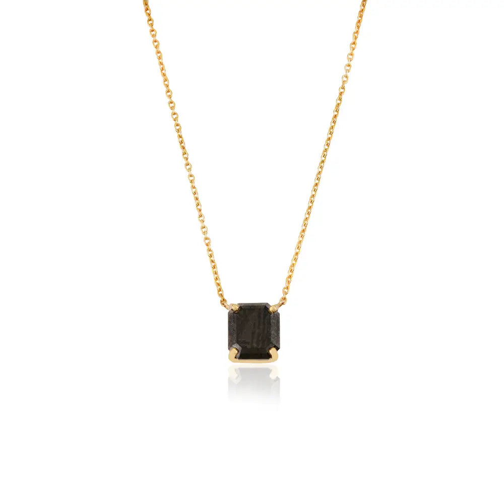 18K Yellow Gold Handmade Black Diamond Minimal Solitaire Pendant Necklace Fine Jewelry