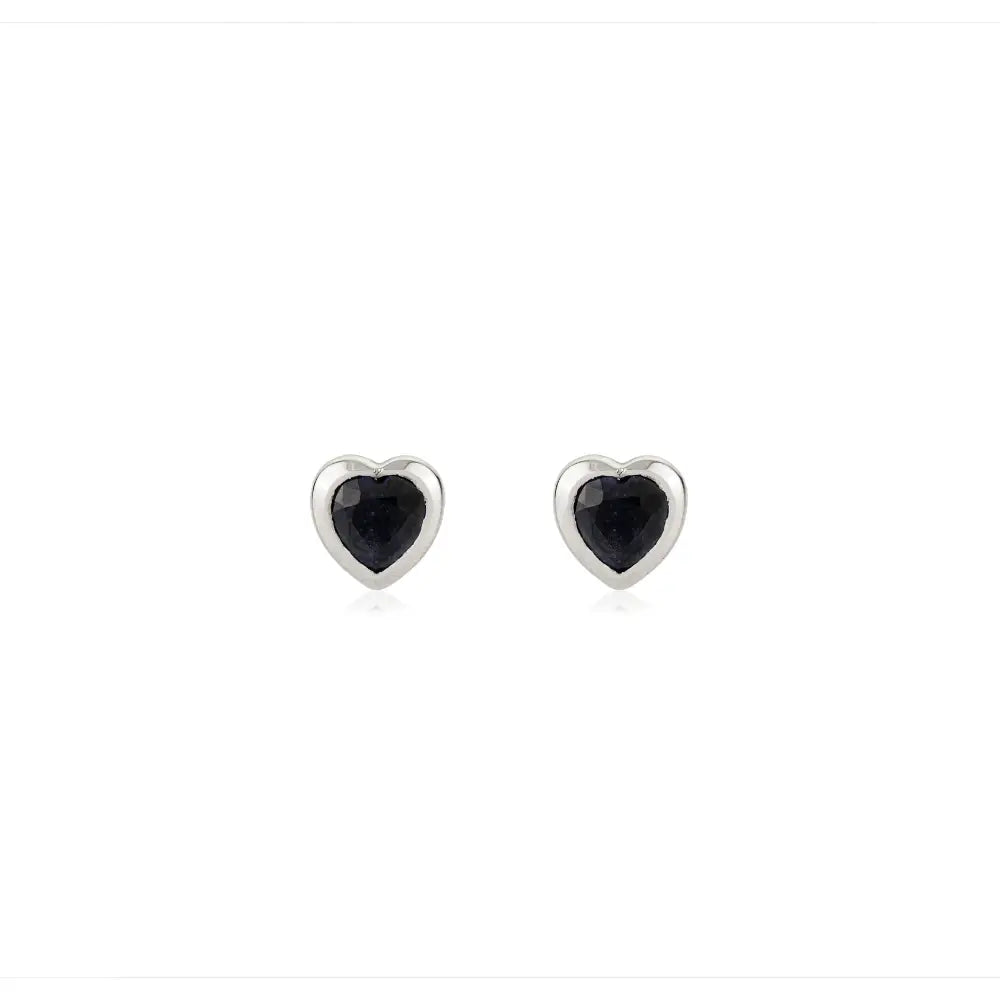 Elegant Minimalist 14K Solid White Gold Blue Sapphire Heart Shape Small Stud Earrings Unisex