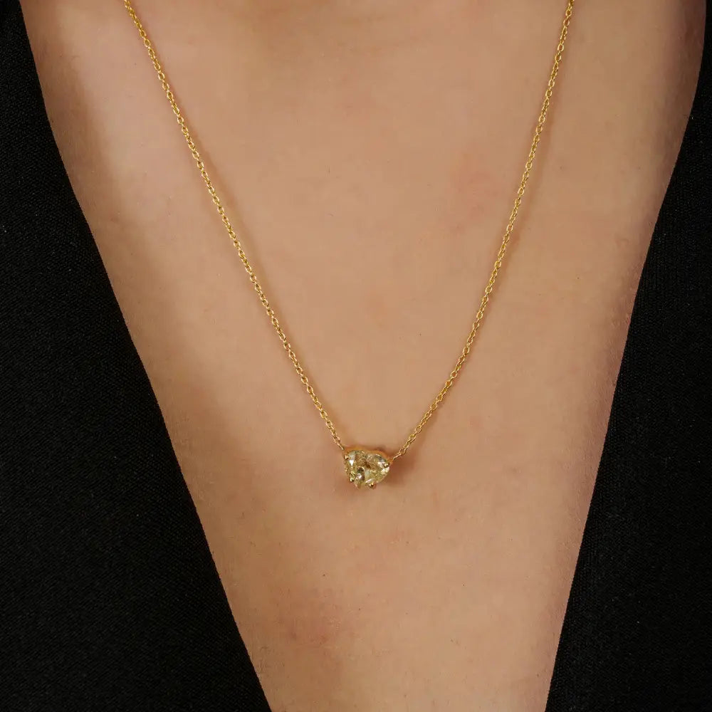 18K Real Yellow Gold Heart Shape Yellow Diamond Solitaire Pendant Necklace Dainty Jewelry