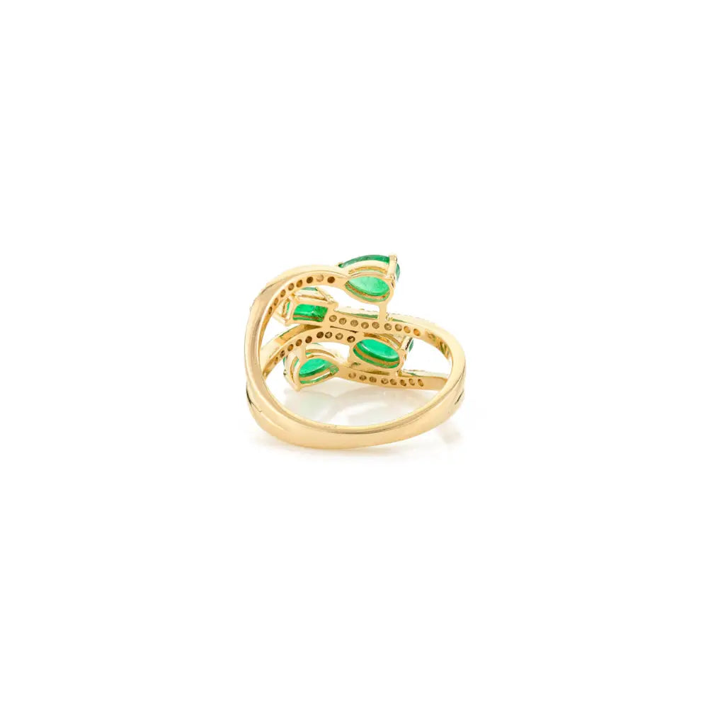 Designer Jewelry Natural Emerald & Diamond Solid Yellow Gold Statement Ring