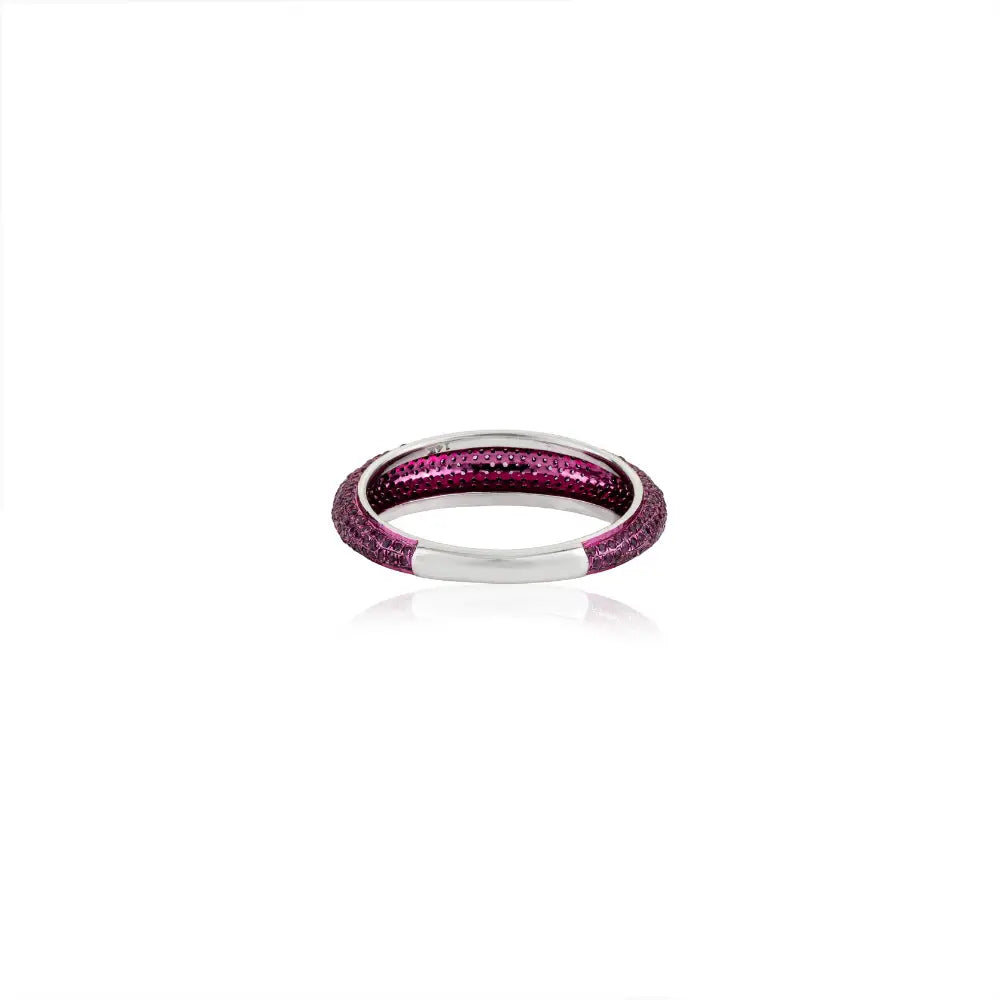 Full Pave Set Pink Sapphire Chunky Dome Ring For Women Wedding Jewelry 14K white Gold
