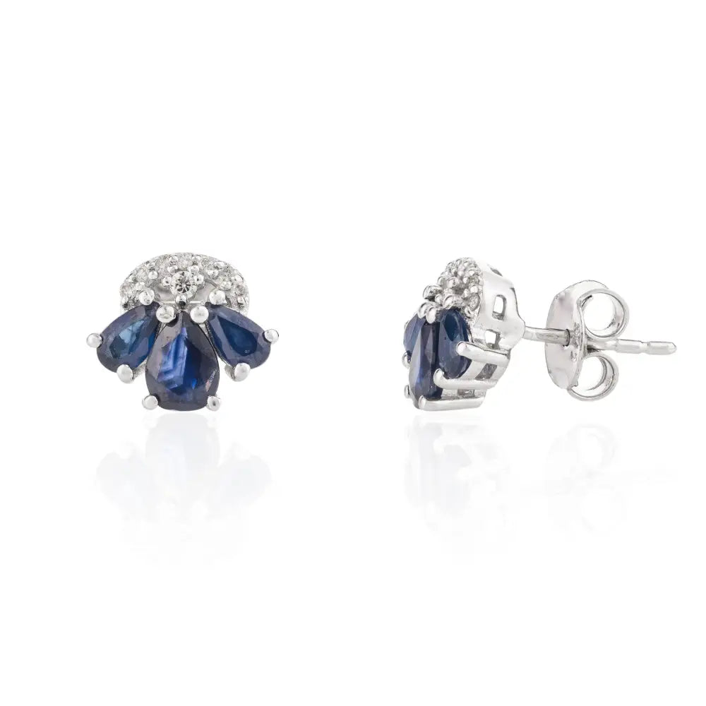 100% Natural Gemstone Blue Sapphire & American Diamond Minimal Push Back Stud Earrings In Silver Jewelry