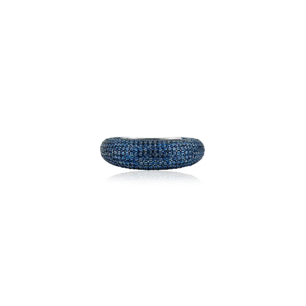 Full Pave Set Blue Sapphire 14K Solid White Gold Chunky Dome Ring For Unisex Custom Jewelry