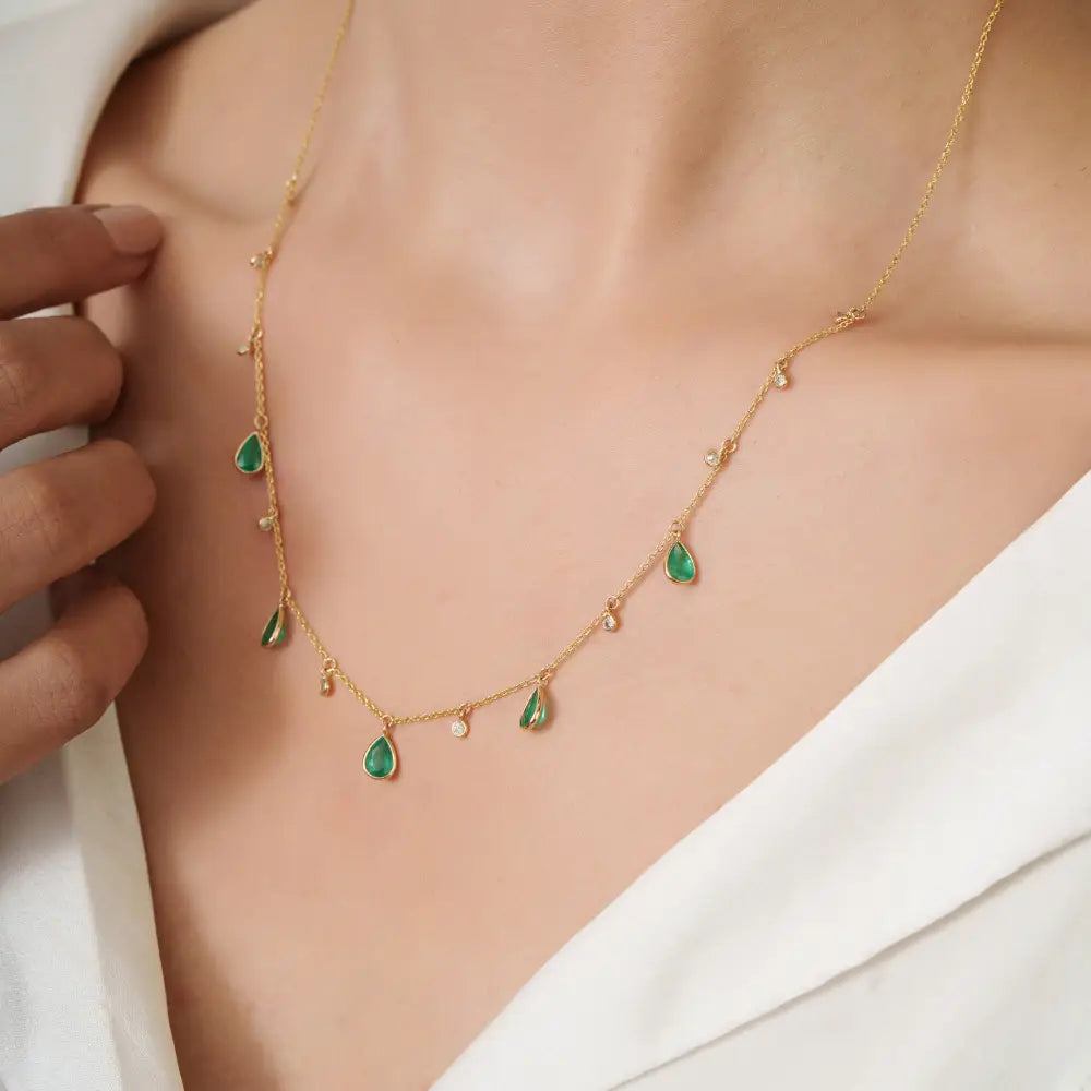 Explore May Birthstone Emerald & Diamond K14 Original Yellow Gold Charm Chain Necklace