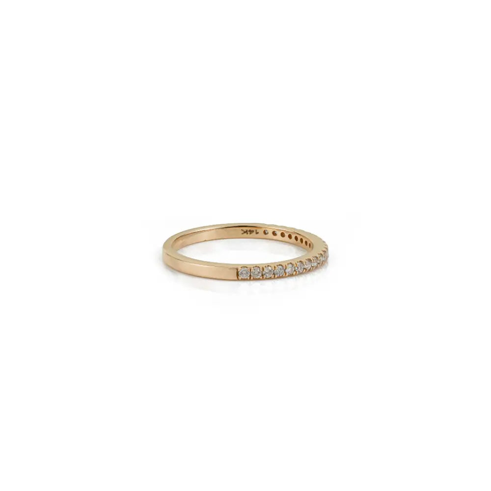 Elegant Stacking 14K Real Yellow Gold Round Cut Diamond Half Eternity Band Ring Gift For Her